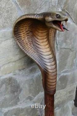 Hand-Carved Wooden Walking Stick with Snake Design Unique Wooden Cane
