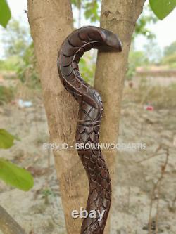 Hand Carved snake Wooden Walking Stick Cobra Walking Cane Unique