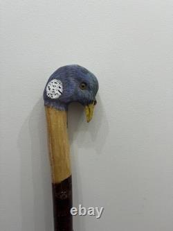 Hand Carved walking stick wood Pigeon Head