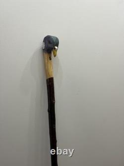 Hand Carved walking stick wood Pigeon Head