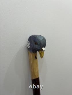 Hand Carved walking stick wood Pigeon Head