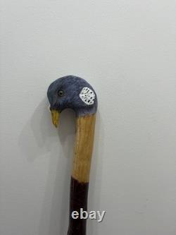 Hand Carved walking stick wood Pigeon Head