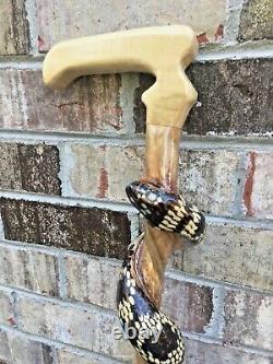 Hand Carved wood Snake curling up Walking stick hight 63 inches