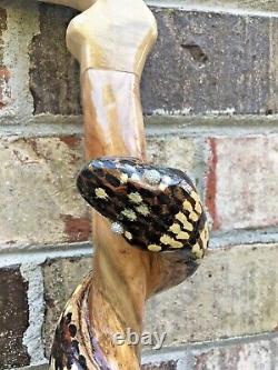 Hand Carved wood Snake curling up Walking stick hight 63 inches