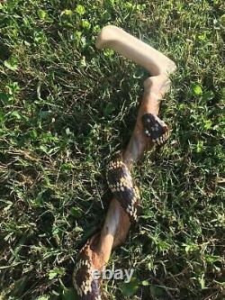 Hand Carved wood Snake curling up Walking stick hight 63 inches