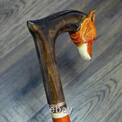 Hand Carving Fox Head Walking Stick Cane Wooden Cane Animal Lover Handmade Gift