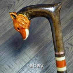 Hand Carving Fox Head Walking Stick Cane Wooden Cane Animal Lover Handmade Gift
