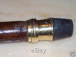 Hand Made Carved Wood & Brass Crook Walking Stick Cane