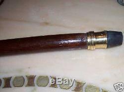 Hand Made Carved Wood & Brass Crook Walking Stick Cane