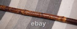 Hand-carved Bamboo walking cane Samurai possibly Meiji period