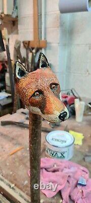 Hand carved Fox walking stick