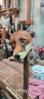 Hand carved Fox walking stick