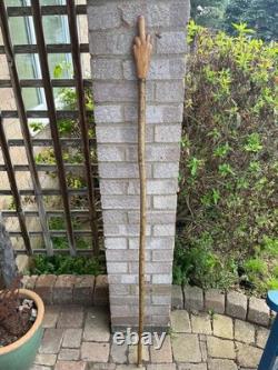 Hand-carved Middle Finger Hiking Walking Stick Pole Elm and Hazel Wood 64 A79