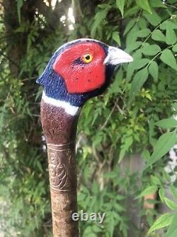 Hand carved, Pheasant Walking Stick