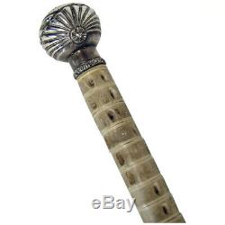 Hand-carved Walking Stick with Sterling Silver Top 1890's