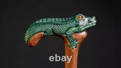 Hand carved alligator crocodile Wooden Walking stick walking cane Christmas best