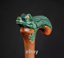 Hand carved alligator crocodile Wooden Walking stick walking cane Christmas best