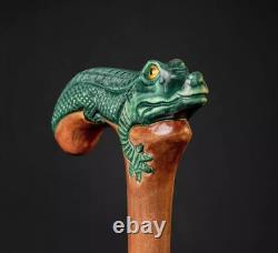 Hand carved alligator crocodile Wooden Walking stick walking cane Christmas best