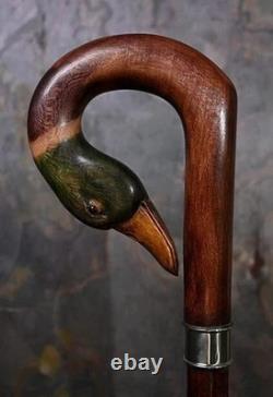 Hand carved design duck wooden walking stick for men women walking cane bird