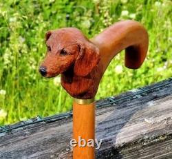 Hand carved dog wooden walking stick for men women walking cane handmade animal