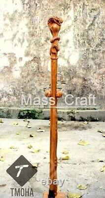 Hand carved snake head handle wooden walking stick handmade cobra walking cane A