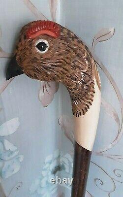 Hand carved walking stick /shooting stick / dress stick red grouse