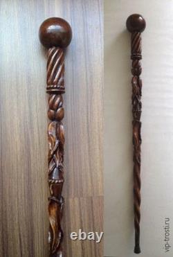 Hand carved wooden walking stick for men women walking cane handmade