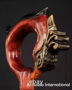 Hand craved phoenix handle wooden walking cane phoenix walking stick best GF
