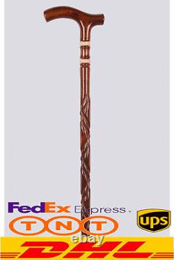 Hand-made Carved Wooden Walking Stick High Quality Unique Cane Gift Vintage