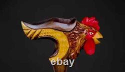 Hand made hand carved rooster wooden walking stick walking cane Christmas