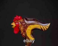 Hand made hand carved rooster wooden walking stick walking cane Christmas