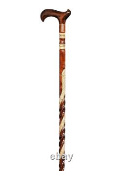 Handcarved Orthopedic Special Walking Stick, Handmade Wooden Brown Cane Gift