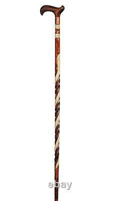 Handcarved Orthopedic Special Walking Stick, Handmade Wooden Brown Cane Gift