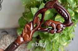 Handcrafted Walking Stick with Beautiful Lion Handle Comfartable Solid Carved