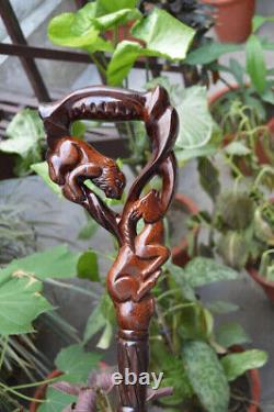 Handcrafted Walking Stick with Beautiful Lion Handle Comfartable Solid Carved