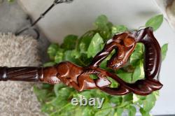 Handcrafted Walking Stick with Beautiful Lion Handle Comfartable Solid Carved