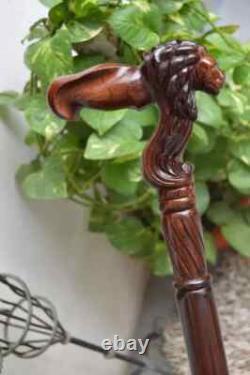 Handcrafted Wooden Hiking Lion Face Wooden Carved Walking Stick Handcrafted Wooden Hiking Lion Face Wooden Carved Walking Stick