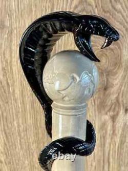 Handmade Black Snake Walking Stick Cobra Hand Carved Walking Stick cane