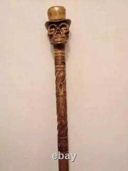 Handmade Carved Handle cane Hiking Stick Wooden walking Stick with skull Designe