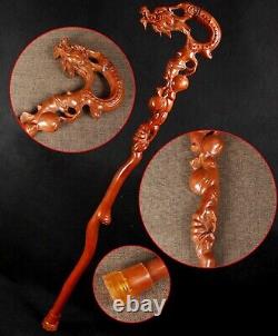 Handmade Carved Red Wood Buddhism Dragon Cane Walking Sticks Trekking