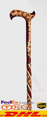 Handmade Flower-patterned Brown Walking Stick Orthopedic Fantasia Carved Cane