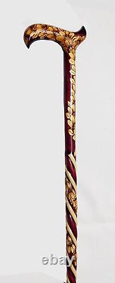 Handmade Flower-patterned Brown Walking Stick Orthopedic Fantasia Carved Cane
