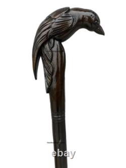 Handmade Hand-Carved Crow Head Wooden Walking Cane Classy, Stylish, and Unique