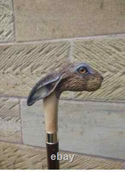 Handmade Hare Hand carved wooden walking cane for men women walking stick animal