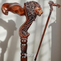 Handmade Lion Head Wooden Walking Cane Decorative Stick