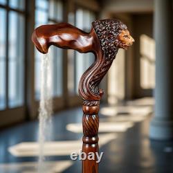 Handmade Lion Head Wooden Walking Cane Decorative Stick