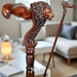Handmade Lion Head Wooden Walking Cane Decorative Stick
