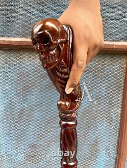 Handmade Skull Head Wooden Walking Stick 36 Inch Height Wood Carved Walking Gift