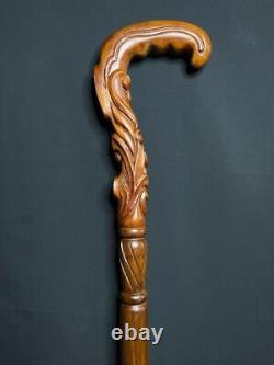 Handmade Unique Wooden Walking Stick Hand Carved Cane Wood Crafted Christmas gif