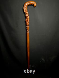 Handmade Unique Wooden Walking Stick Hand Carved Cane Wood Crafted Christmas gif